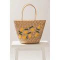 Lemon Embroidered Straw Tote Bag