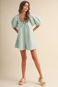 Twill Puff Sleeve Romper