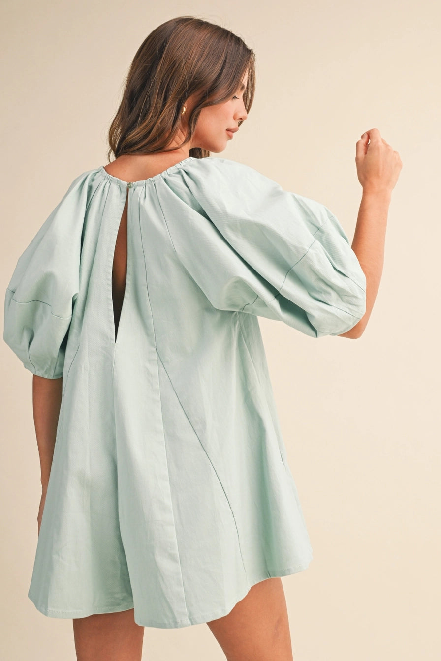 Twill Puff Sleeve Romper