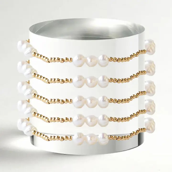 Triple Pearl Beaded Stackable Bracelet