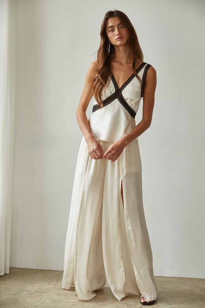 Satin Contrast Lace Trim Tank