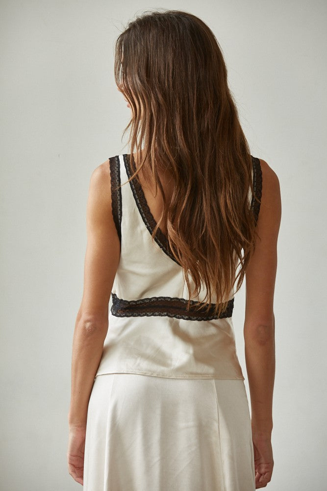 Satin Contrast Lace Trim Tank